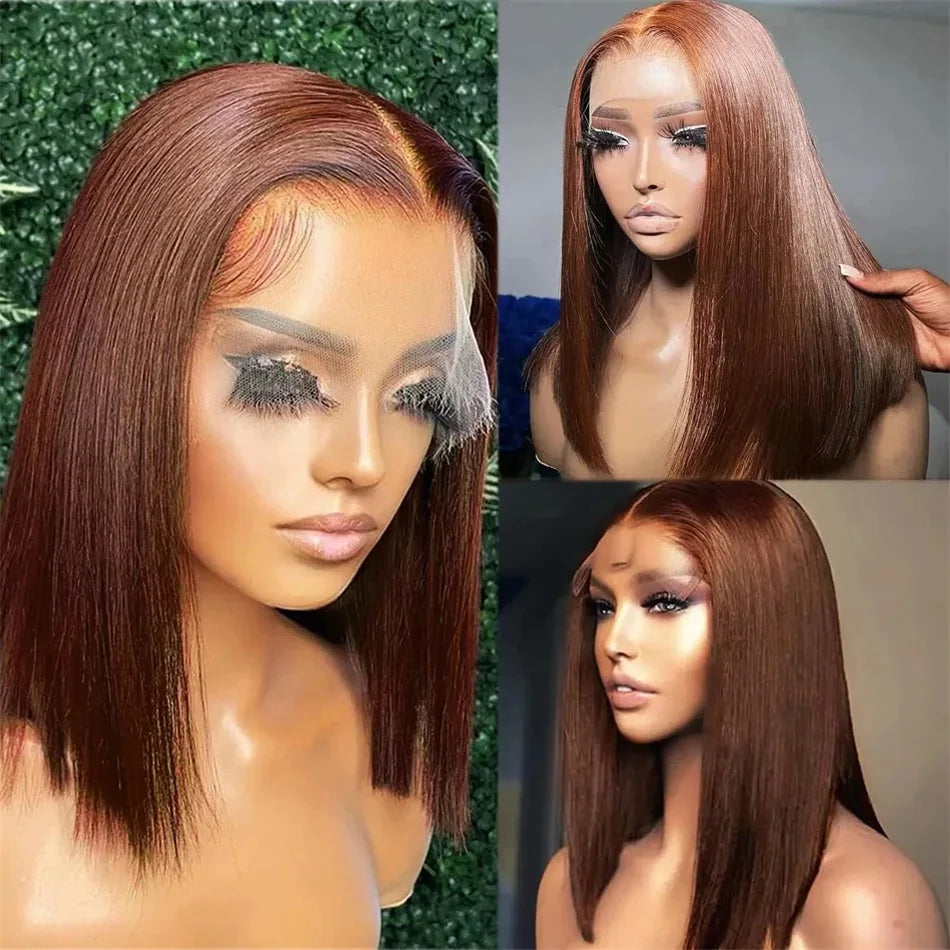  Ombre Honey Blonde & Red Wine Bob Wig | 13x4 HD Transparent Lace Front Human Hair Luxegan