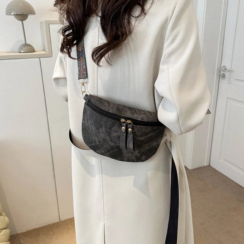 Stylish Hobo Solid Color Satchel | Luxury Designer Chest Bag & Women's PU Leather Waist Bags (Wide Strap Fashion Fanny Shoulder Pack) Luxegan