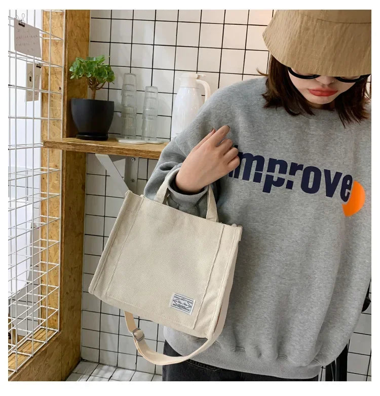 Simple Corduroy Tote Bag | Fashionable Large Capacity Handbag Luxegan