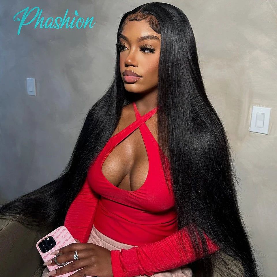 Phashion 26 28 Inch 13x4 13x6 Lace Frontal Straight Pre Plucked Swiss HD Transparent Lace Full Front Only 100% Remy Human Hair