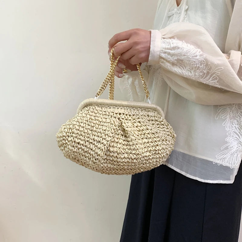 Bohemian Straw Dumpling Clutch Bag | Woven Straw Tote Purse for Women (Summer Beach Bag, Wicker Clutch) Luxegan