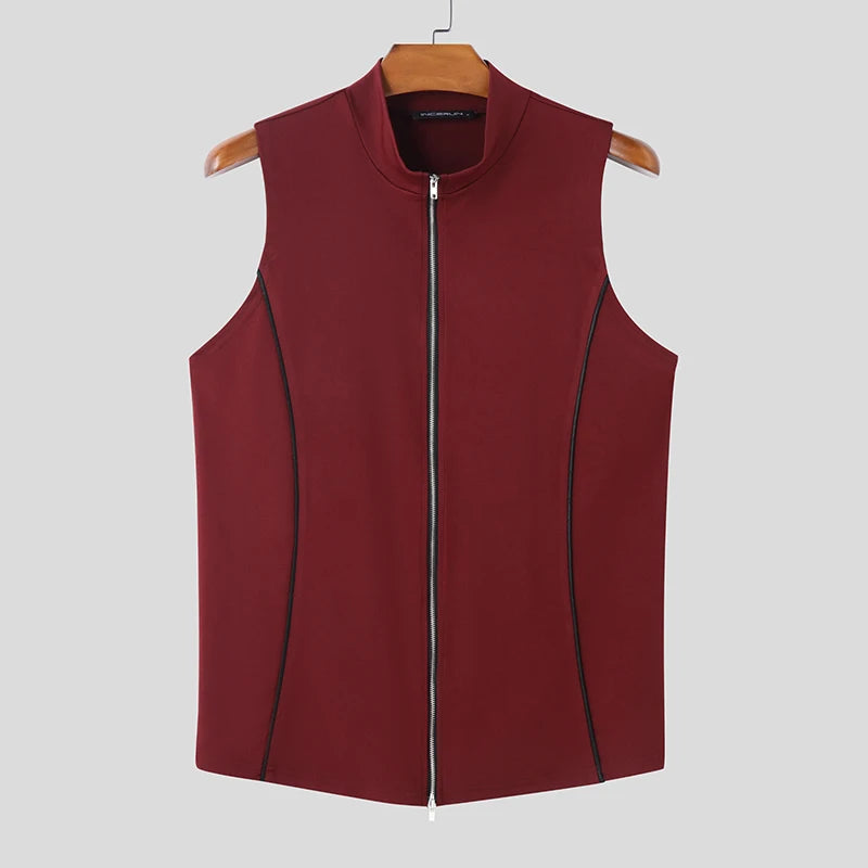 Splicing Line Deconstruction Design Vest | Sophisticated Zipper Detail Tank Top | Elegant "Spring and Summer" Streetwear Silhouette | "Dignified" Solid Broadcloth Top for Radiant Versatile Styling Luxegan