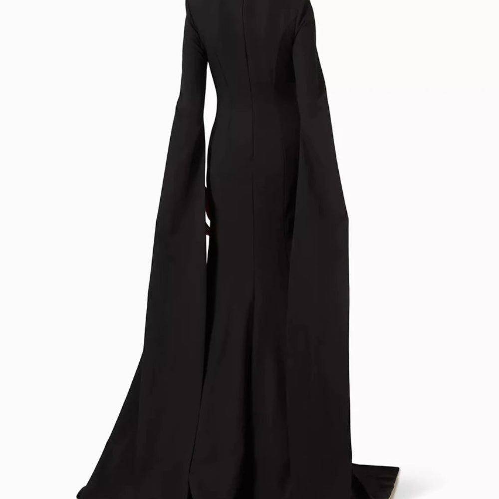 Crystal Draped A-Line Prom Dress | O-Neck Full Sleeve Floor-Length Evening Gown Luxegan