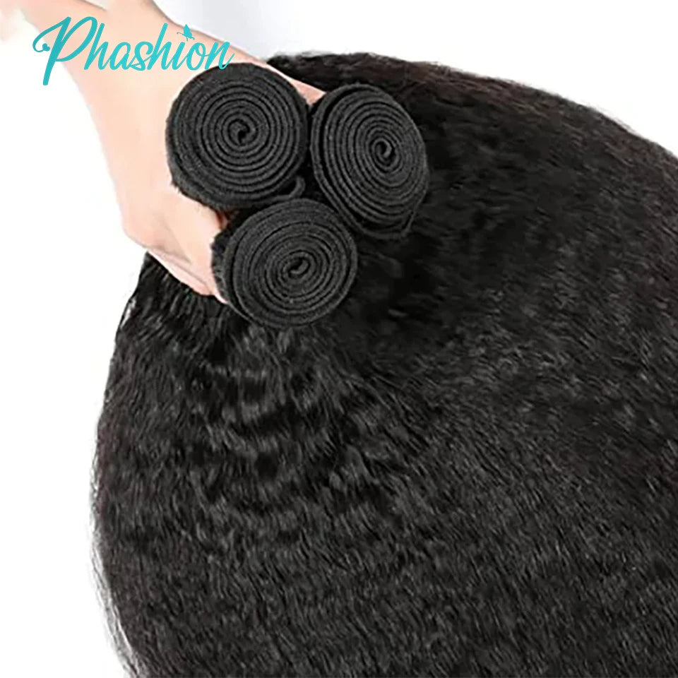 Phashion Kinky Straight Human Hair Bundles 1/3 Pcs/Lot 30 32 Inch 100% Remy Hair Extensions For Black Women Brazilian Weave 10A