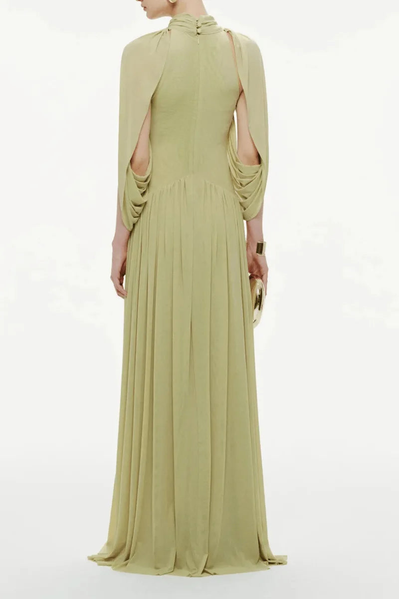 Solid V-Neck Sleeveless Hollow-Out Slim Fit Sheath Midi Dress – Natural Waist, Medium Stretch, Spring/Autumn Luxegan