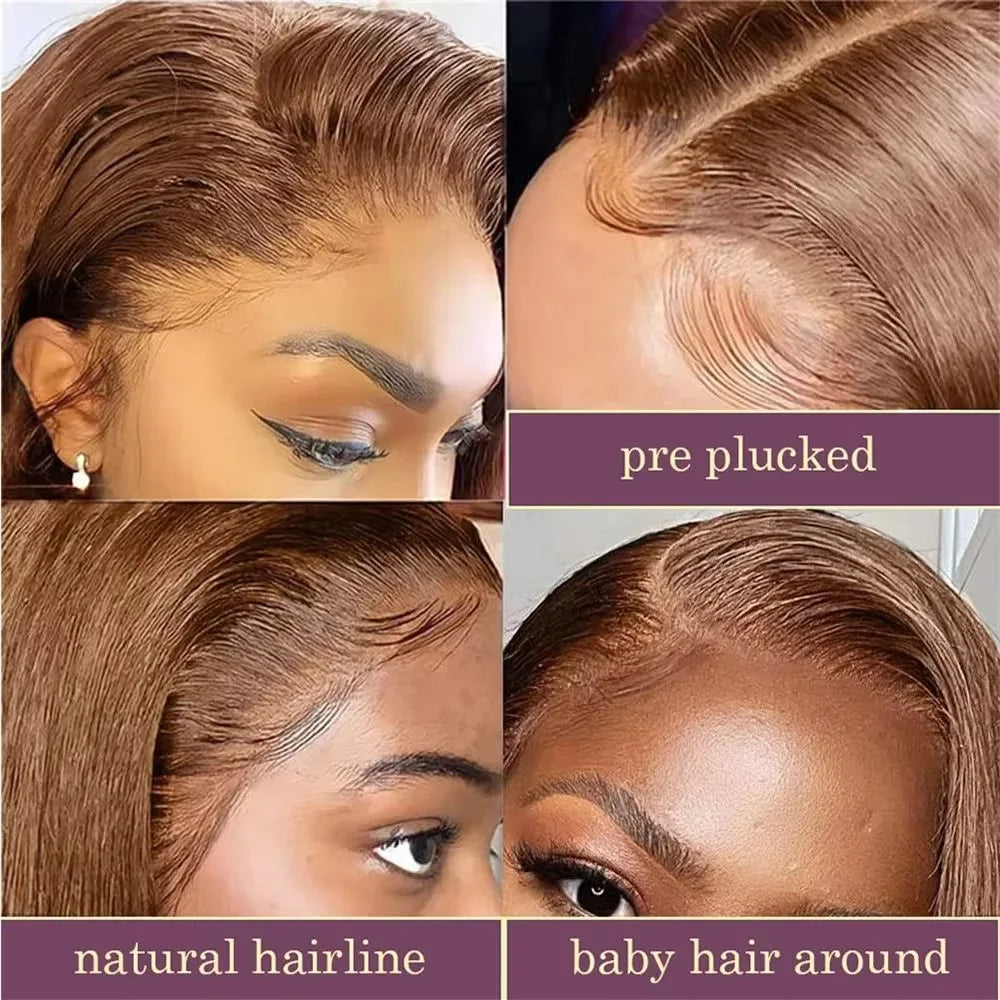 14-Inch Chocolate Brown Straight Bob Wig | Sophisticated 220% Density HD Transparent Lace Frontal | Elegant "Short Bob" Silhouette | "Dignified" Pre-Plucked Brazilian Remy Human Hair for Radiant Versatile Styling Luxegan