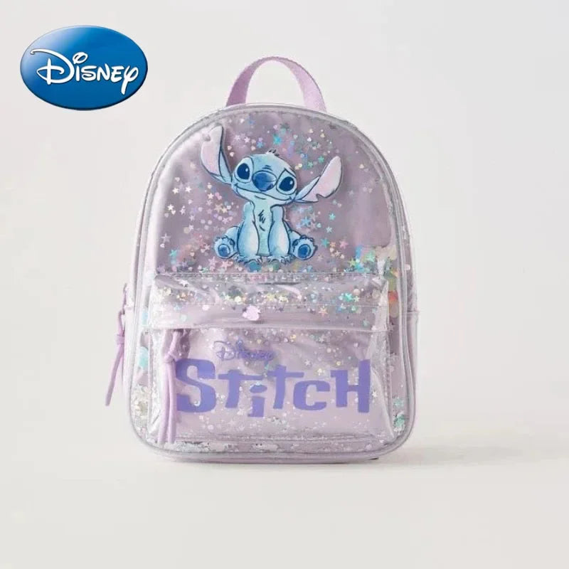 Disney’s New "Stitch" Cartoon Sequined Backpack | Trendy Kindergarten School Bag for Boys & Girls | Fashionable PVC Sequin Bucket Bag with Nylon Lining Luxegan