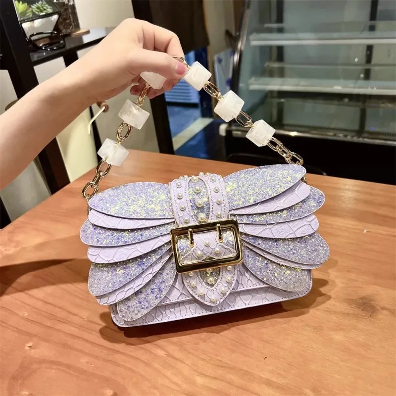 Elegant Diamond Chain Crossbody Bag | Office-Ready PU Leather Tote | Fashionable Flat Shoulder Bag for Professional Ladies Luxegan