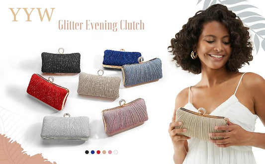Luxury Design Women's Evening Clutch Bag | Shoulder Bag, Party Wedding Prom Birthday Long Square Bags & Pleated Elegant Handbag 
Luxegan