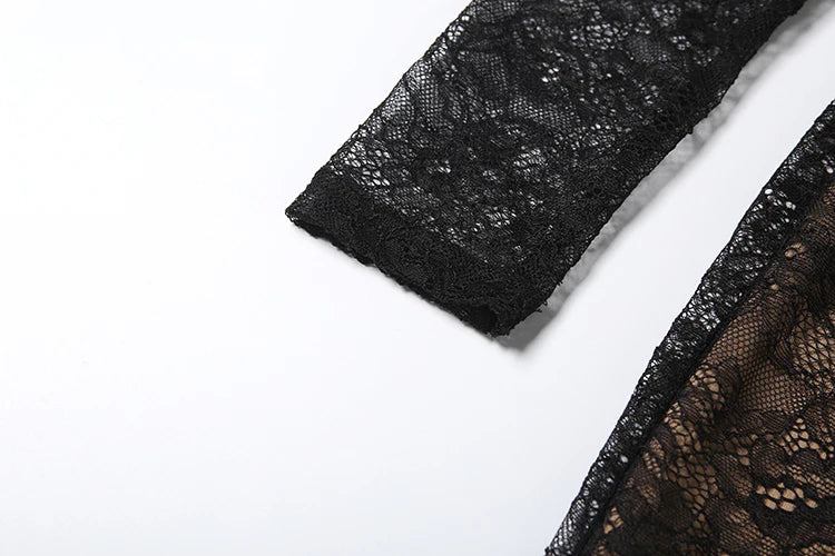 Nibber Coquett Low-Neck Maxi Dress+Lace Full Sleeve Crop tops Women Jacquard Sexy Prom Party Midnight Classic Fashion Vestidos