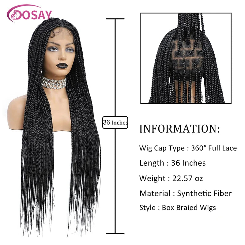 36" Full Lace Braided Wigs Synthetic Hair Box Braids Lace Front Wigs Knotless Braided Wigs For Black Women Braiding Wigs African Luxegan