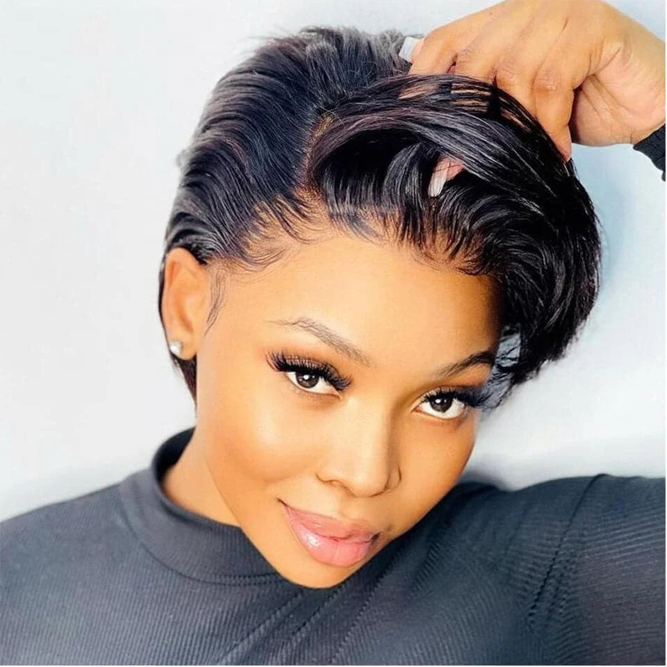 13x4 Side Part Pixie Cut Human Hair Wig | Wavy Short Bob Lace Front | 180% Density Luxegan