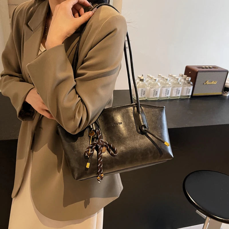 Retro Y2K Soft PU Leather Crossbody Tote Luxegan