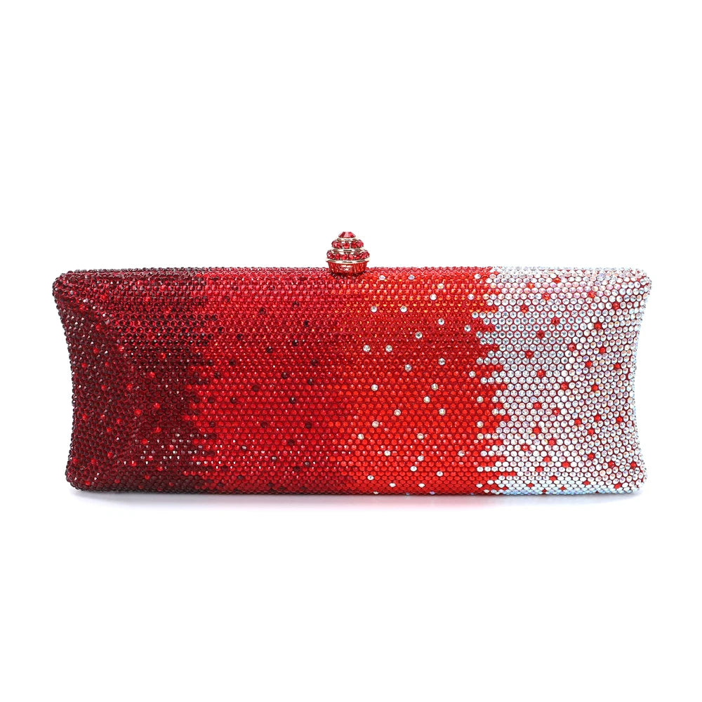 Colorful Diamond Gala Evening Bag | Sophisticated Rhinestone Party Clutch | Elegant Metallic Dinner Purse | "Dignified" Hard-Shell Bridal Handbag for Versatile Occasion Styling Luxegan