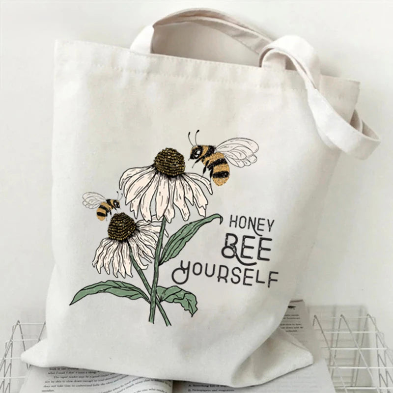 "Spread Kindness" Sunflower Bee Canvas Tote Bag | Versatile Underarm Shoulder Handbag for Commuter, Work & Student Luxegan