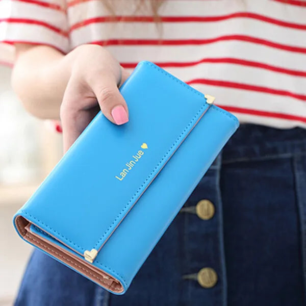 Women’s Premium PU Leather Trifold Wallet | Sophisticated Long Card Holder Clutch | Fashion-Forward Mobile Phone Purse | Elegant Solid Color Standard Wallet with Wristlet Capability Luxegan