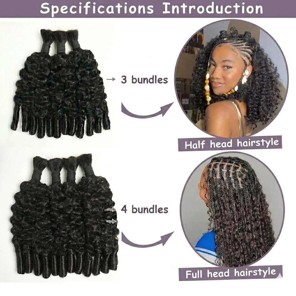 Burmese Curly Human Hair Bulk | Boho Braids Knotless Braiding Virgin Hair Extensions No Weft - view 5