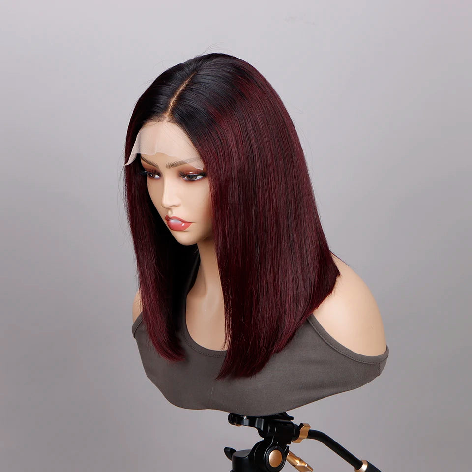 Ombre 1B/99J Burgundy & 1B/27 Honey Blonde Straight Bob Wig | HD Transparent Lace Front Human Hair (Glueless) Luxegan