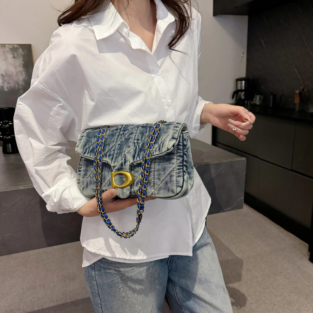 Hong Kong Style Retro Distressed Denim Shoulder Bag | Soft Versatile Commuter & Daily Work/School Satchel Luxegan