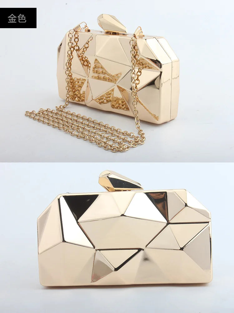 Luxury Metal Handle Dinner Bag | Geometric Irregular Banquet Clutch | Women’s Sequined Minaudiere & Crossbody Chain Dress Bag Luxegan