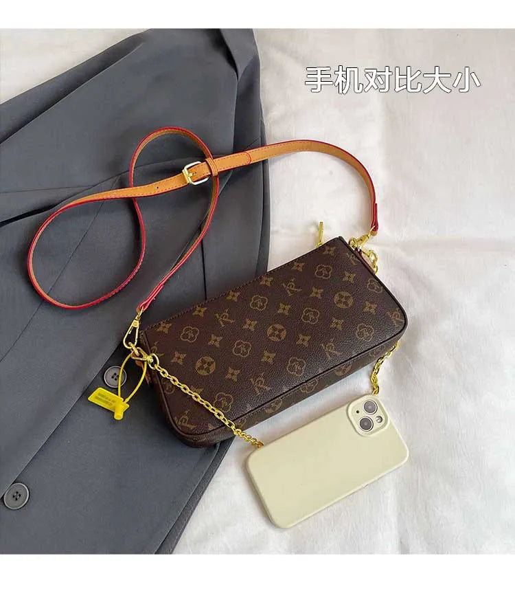 Light Luxury Designer Shoulder Bag | Classic Solid Color Plaid Crossbody | Women’s Vintage Satchel with Chain & Letter Element Luxegan