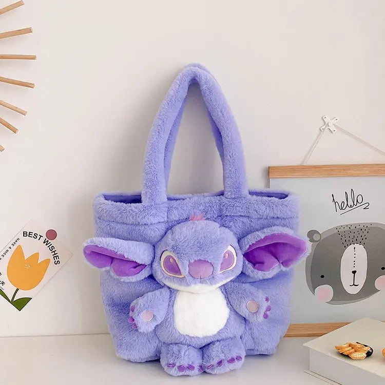 New Cartoon Plush Doll Shoulder Bag | Sweet and Cute Stitch Strawberry Bear Soft Cute Girls Handbag Luxegan