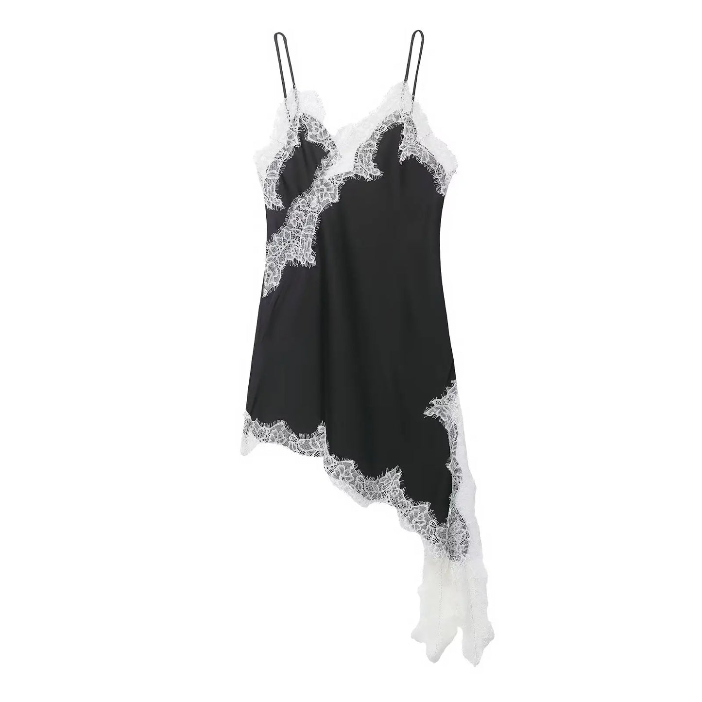 Square Collar Lace-Up Satin Spliced Mini Dress | Sleeveless Backless Asymmetric A-Line Party Dress Luxegan