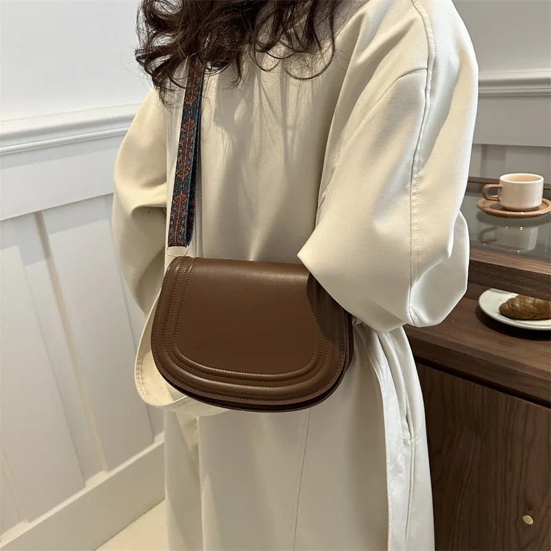 Designer Saddle Bag | Wide Strap Flap Crossbody Purse Luxegan