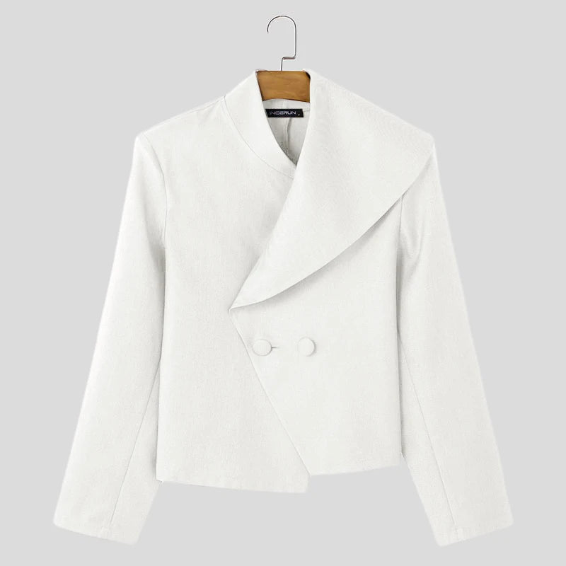 Men’s Asymmetrical Collar Casual Blazer | Sophisticated Solid All-Match Loose Silhouette | Elegant "Single Button" Handsome Suit | "Dignified" Tat-Woven Polyester for Radiant Versatile Styling Luxegan