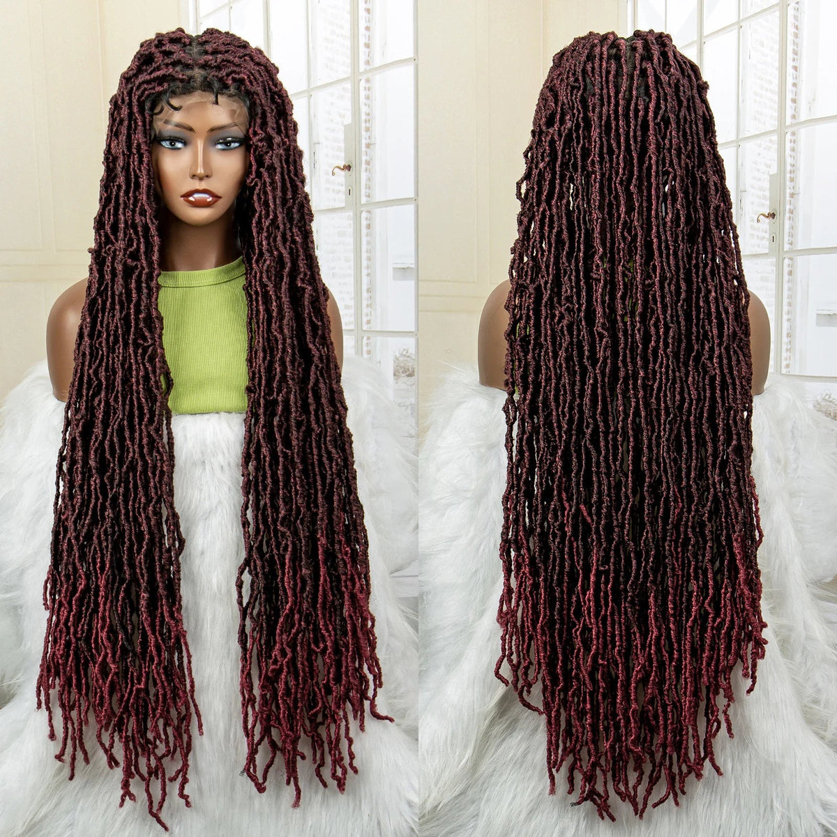 Super Long 36 Inches Synthetic Full Lace Dreadlock Box Braided Wigs for Afro Black Women Black Knotless Braiding Wigs Luxegan