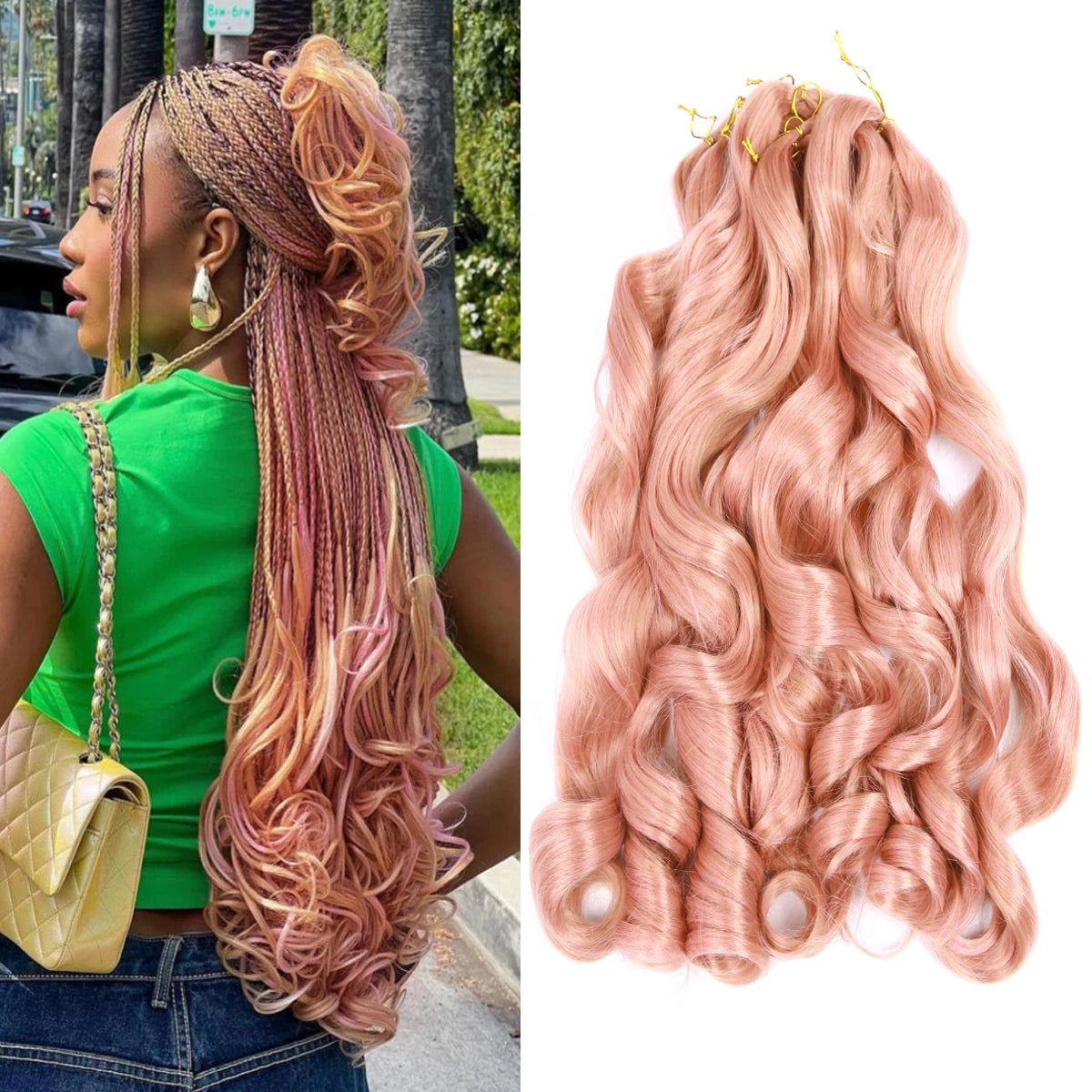Synthetic Loose Wave Crochet Braiding Hair – Spiral Curls French Curls Pre-Stretched Ombre Braids 16"-26" | 6 Packs Luxegan