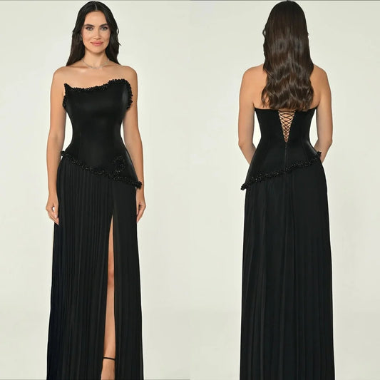 Vestidos largos de gala con cuentas intrincadas, lentejuelas, silueta en A, sin tirantes, estilo moderno, hechos a medida, tallas disponibles, estilo retro