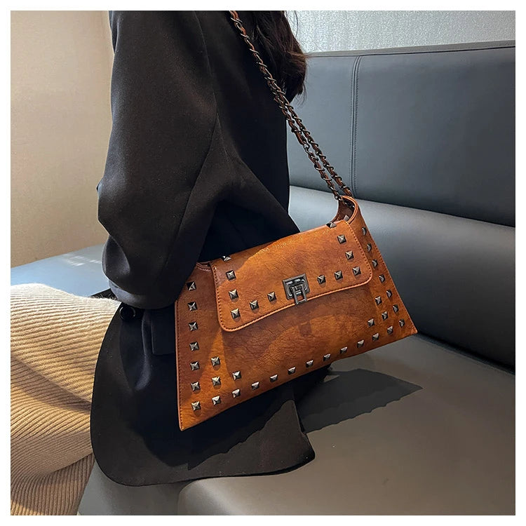 Punk Rivet Envelope Bag | Moto Underarm Shoulder Bag Luxegan
