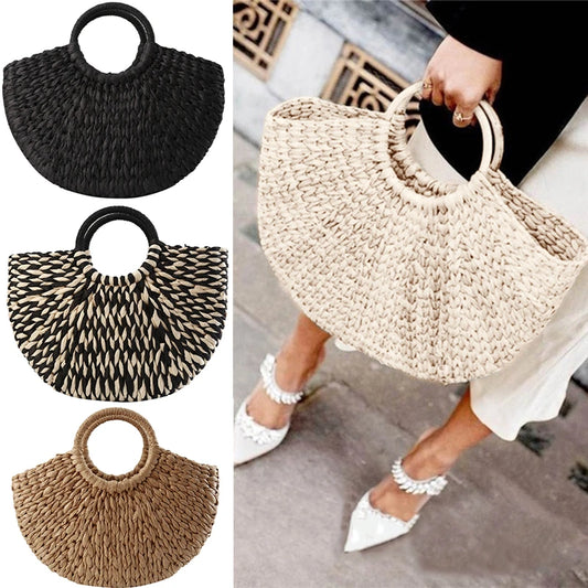 Soft Handmade Woven Paper Basket Tote | Simple National Style Handbag Luxegan
