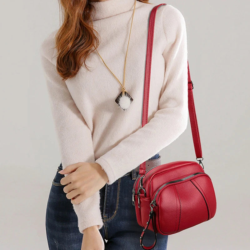 Solid Color Fashionable Rivet Zipper Women's Mobile Phone Bag | Simple Soft Leather Shoulder Crossbody Small Square Bag Luxegan