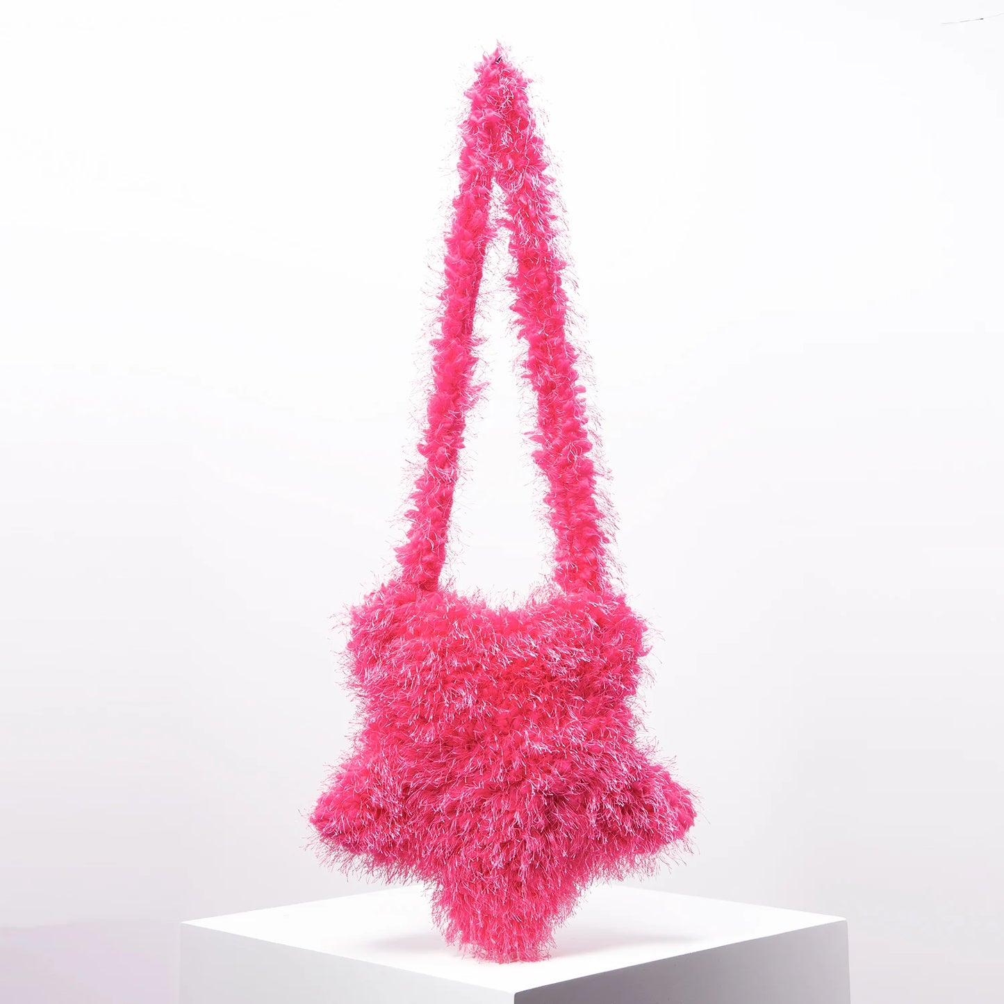 Y2k Star Shape Candy-Colored Plush Crossbody Bag | Autumn & Winter Puffy Solid Colored Woman Shoulder Bag Luxegan