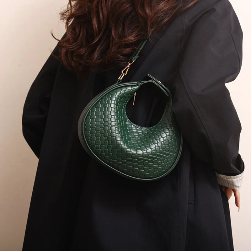 PU Leather Solid Hobo Bag | Soft Fashion Niche Design Woven Messenger Luxegan