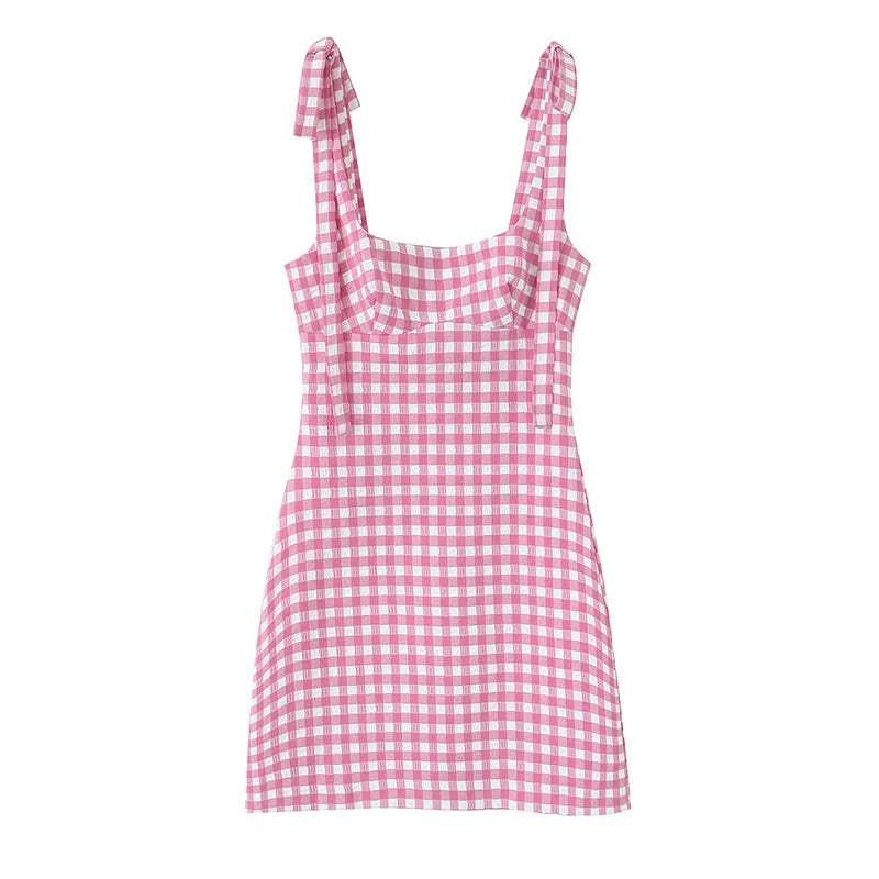 Square Collar Lace-Up Backless A-Line Mini Dress | Spaghetti Strap Zipper Vintage Cami Dress Luxegan