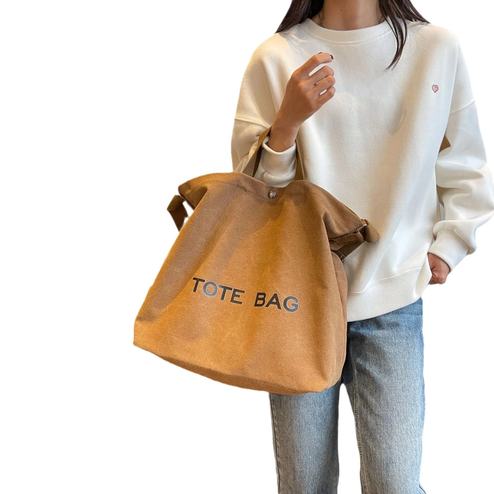 Premium Thickened Canvas Retro Tote | Large Capacity Women’s Commuter Handbag | High-End Sense Student Shoulder Bag with Interior Zipper Pocket Luxegan