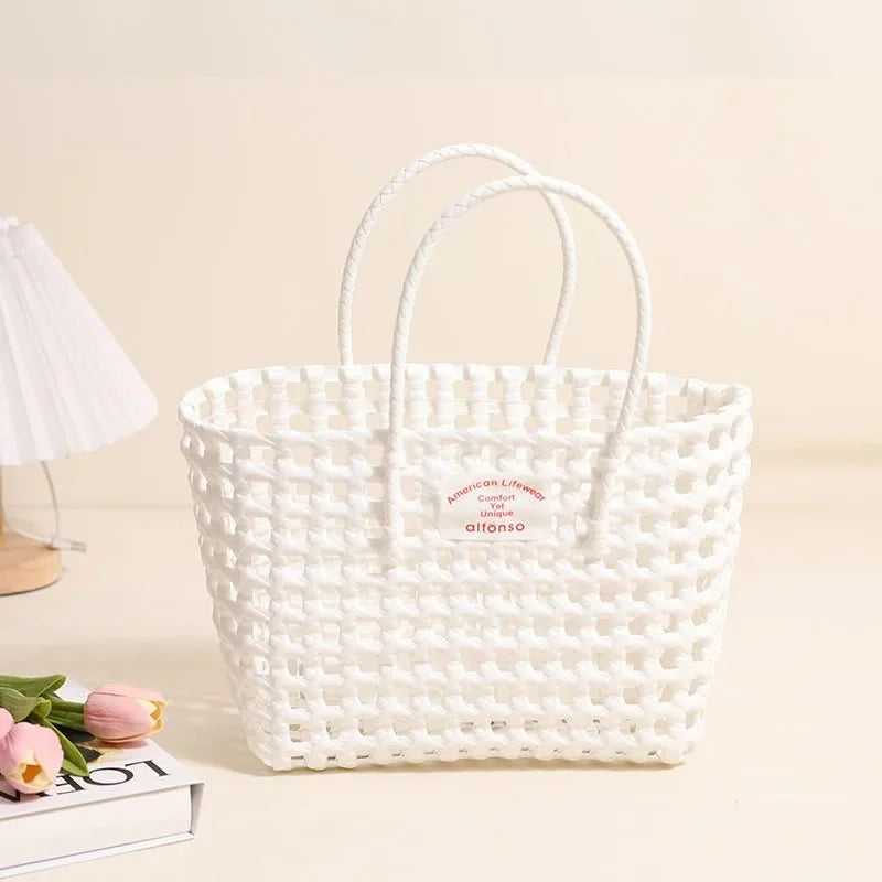 Hollow Out Plastic Woven Tote Bag | Summer Beach & Vacation Handbag Luxegan