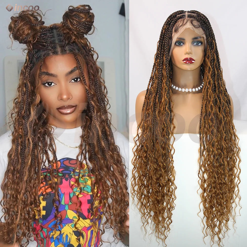 32-36 Inch Boho Box Braids Goddess Locs Wig | 360 Full Lace