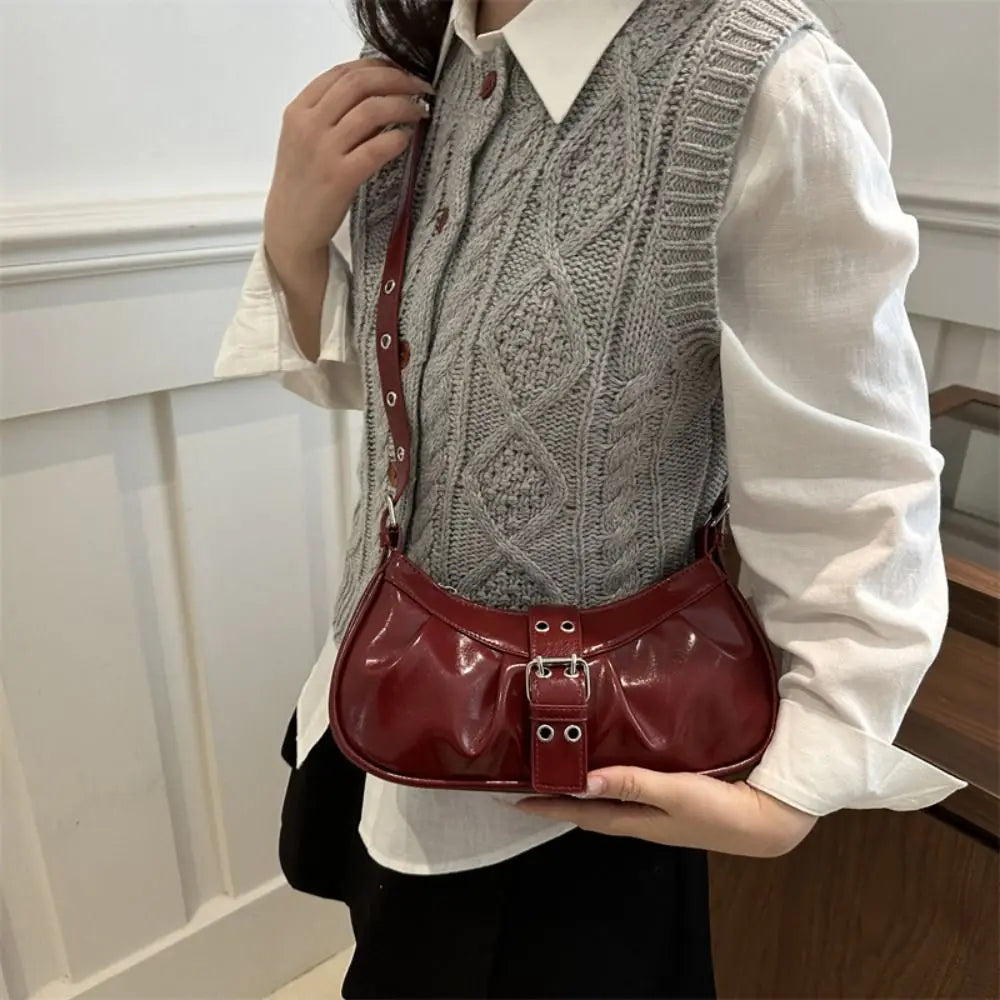 Gothic Y2K Buckle Armpit Bag | Retro Square PU Leather Crossbody Luxegan