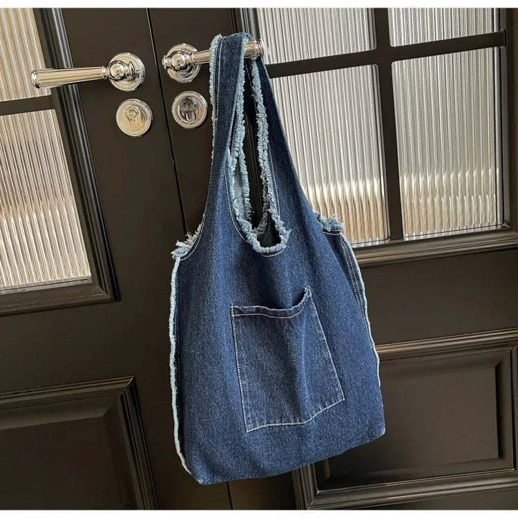 Custom Logo Printing Denim Tote Bag | High-Quality Student Style Leisure Handbag | Unisex Cartoon Pattern Canvas-Lined Crossbody Bag (Model 3138) Luxegan