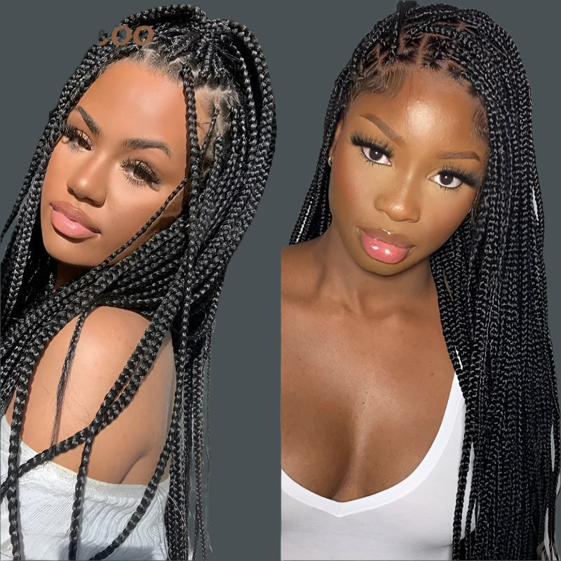 Knotless Box Braids Full Lace Wig | Cornrow Accents | Synthetic Braids | Black Women Luxegan