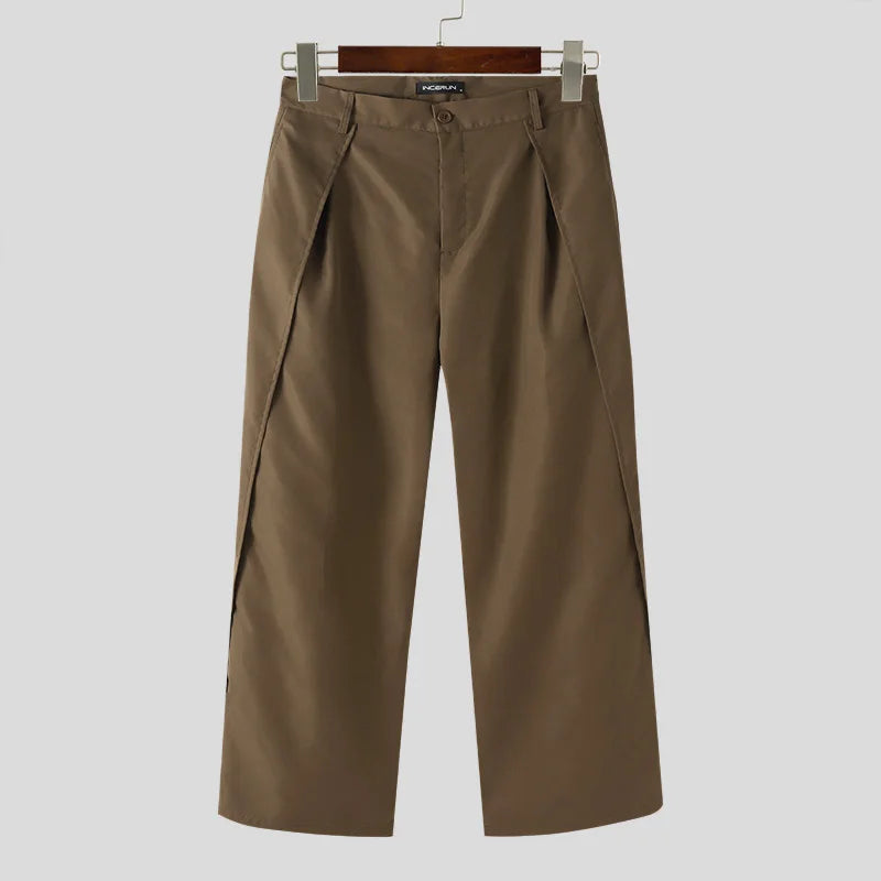Korean Style Straight Trousers | Sophisticated Mid-Waist Loose Silhouette | Elegant "Full-Length" Streetwear Joggers | "Dignified" Elastic Waist Button Pants for Radiant Versatile Styling Luxegan