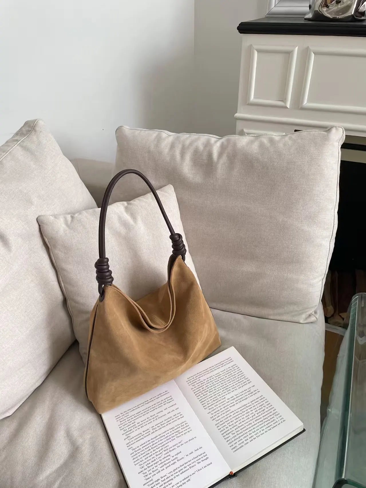 All-Match Chamois Matte Suede Cowhide Leather Tote | Large Capacity Designer Maillard Dressing Coffee Winter Ladies Handbag Luxegan