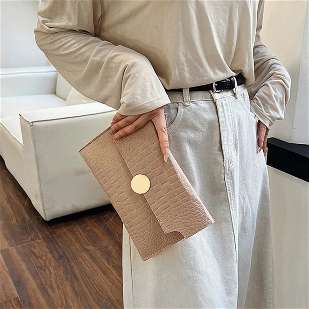 Casual Ladies Clutch Bag Handheld Envelope Handbag | Felt Crocodile Pattern Purse | Solid Color Business Women's Evening Clutches Luxegan