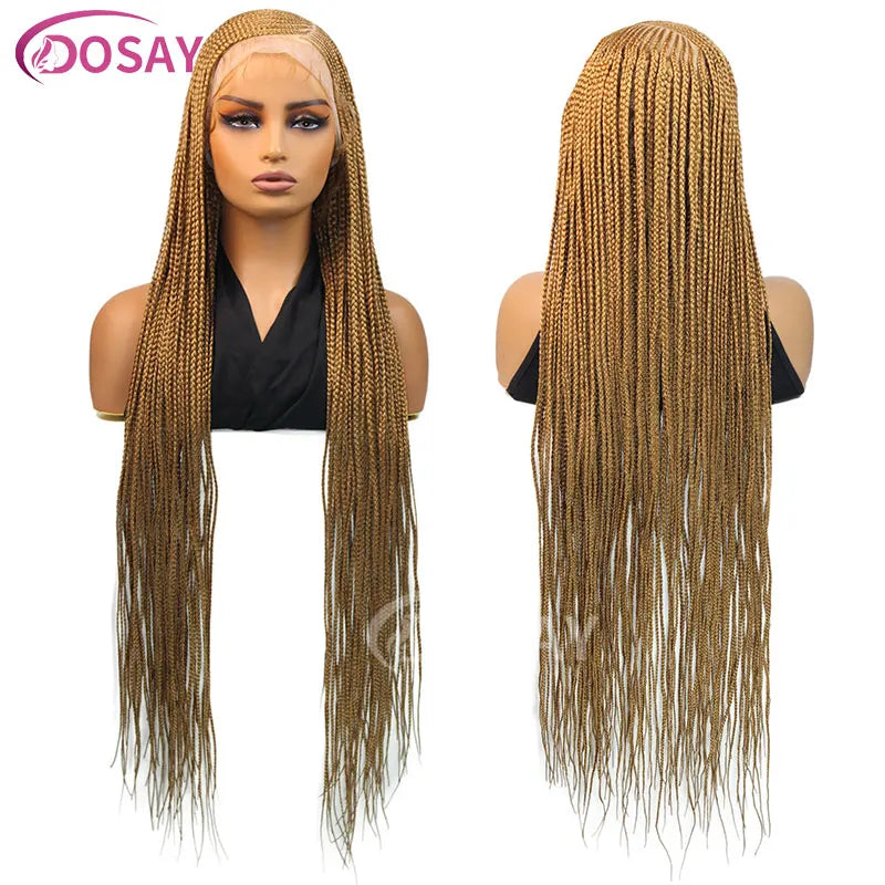 36" Full Lace Frontal Braids Wig Synthetic Side Part Knotless Cornrow Braided Lace Front Wig Twist Braided Faux Locs Braid Wigs Luxegan