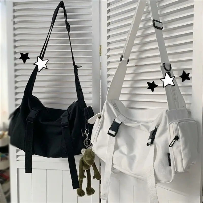 Unisex Solid Color Canvas Messenger Bag | Large Capacity Student Crossbody & Shoulder Handbag (Four Seasons) Luxegan