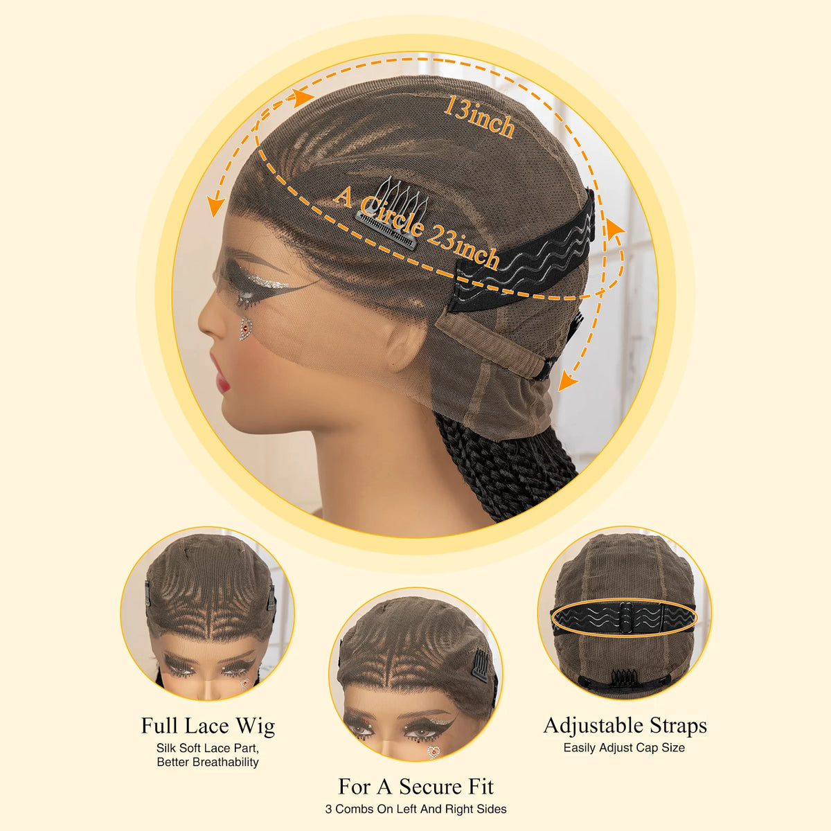 34 Inch Knotless Box Braiding Cornrow Wig | Full Lace | Kanekalon